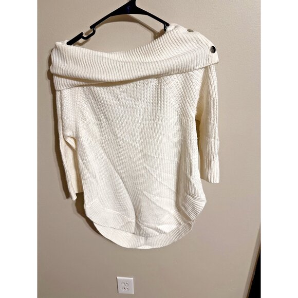 89TH + MADISON Women's Off-White Snapped High NeckLong Sleeve Sweater- Small - Picture 1 of 5